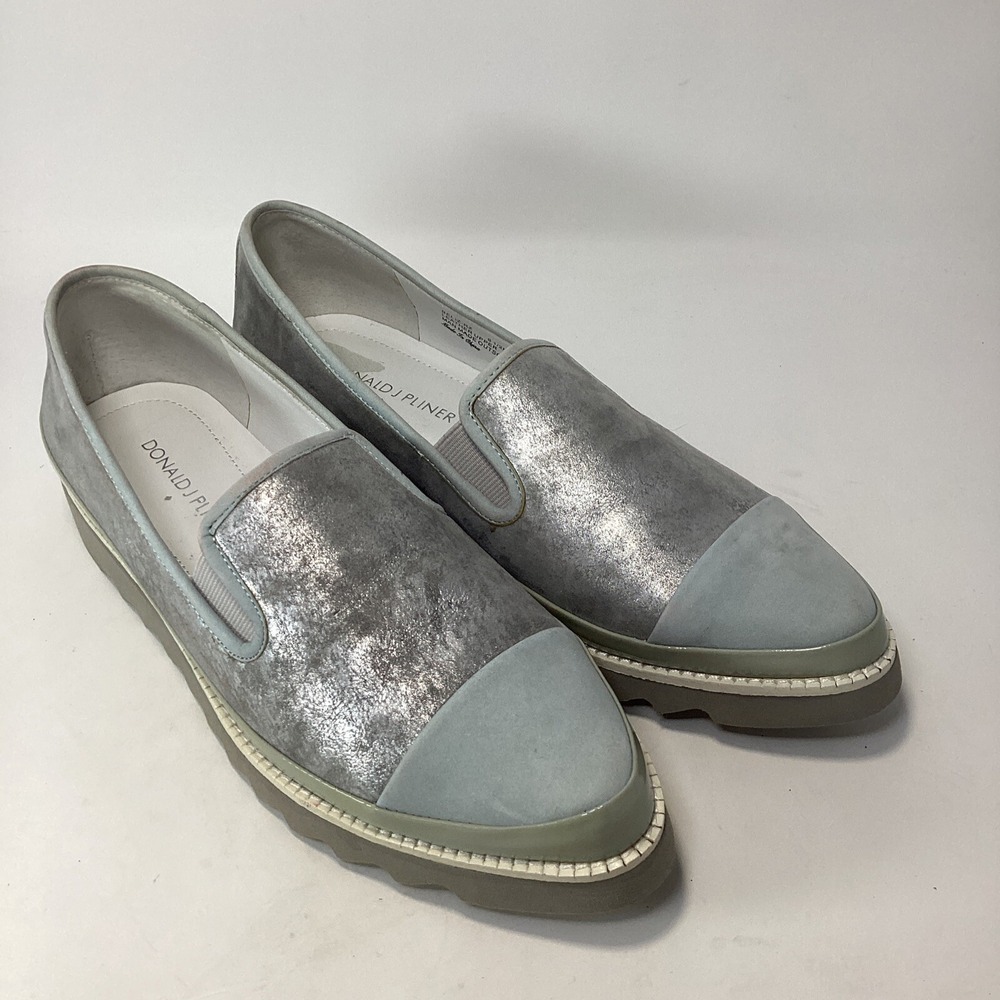 Donald J. Pliner Belize-RZ Metallic Silver And Blue Suede Leather Loafers 6.5